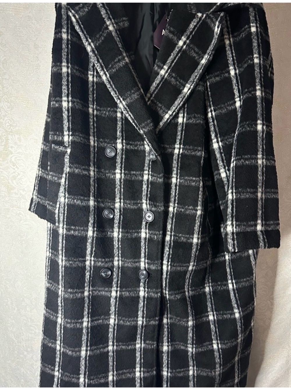 Ava & Viv Black and White Plaid Double-Breasted Trench Coat